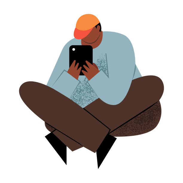 男性双腿交叉坐着，拿着智能手机图片下载