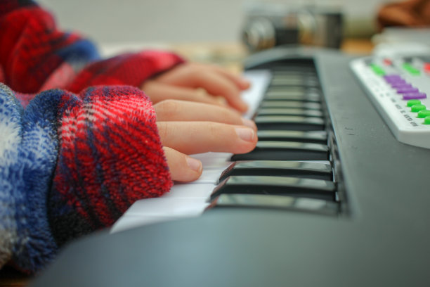 小男孩在家里玩键盘图片下载