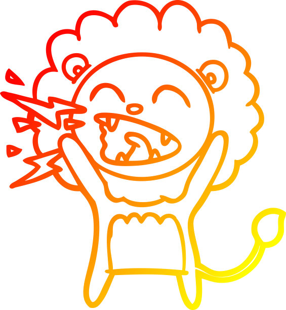 温暖的梯度线绘制的卡通咆哮的狮子图片下载