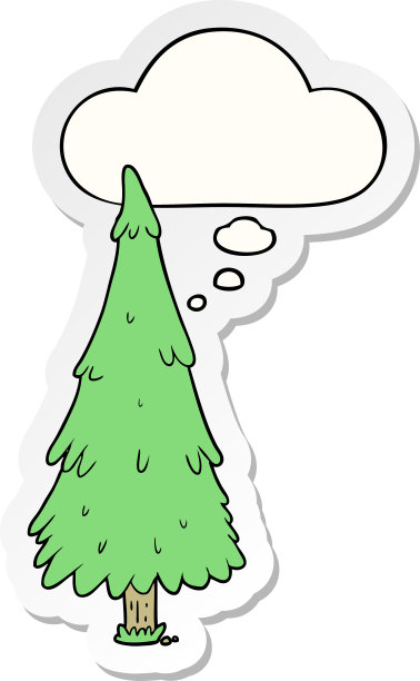 卡通圣诞树与思想泡泡作为印刷贴纸图片下载