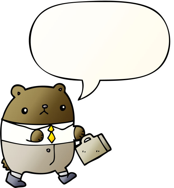 卡通熊在工作服与语音气泡平滑渐变风格图片下载