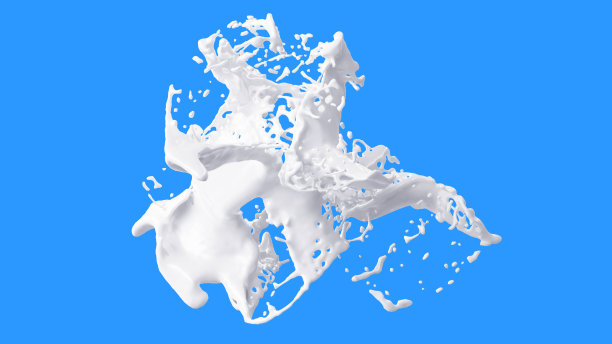 牛奶飞溅，背景上有分离的液滴。三维演示图片下载