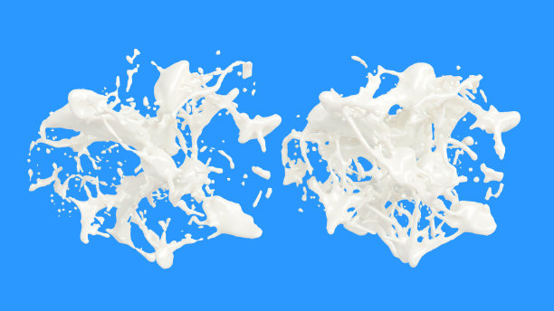 牛奶飞溅，背景上有分离的液滴。三维演示图片下载