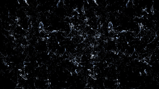 黑色背景上的水滴飞溅。3 d演示。图片下载