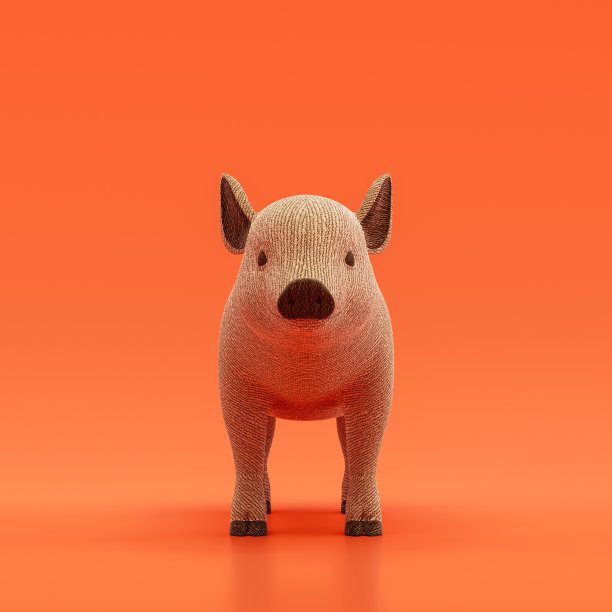 小猪娃娃，布制毛绒玩具，单动物正面视图，手工动物，3d渲染图片下载