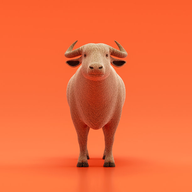 水牛娃娃，布制毛绒玩具，单动物正面视图，手工动物，3d渲染图片下载