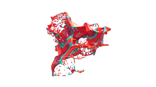 彩色油漆飞溅与水滴。三维插图设计。图片下载