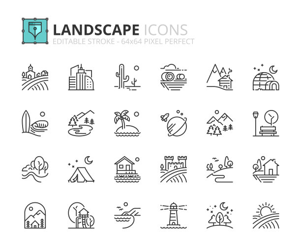 关于景观的简单轮廓图标集图片下载