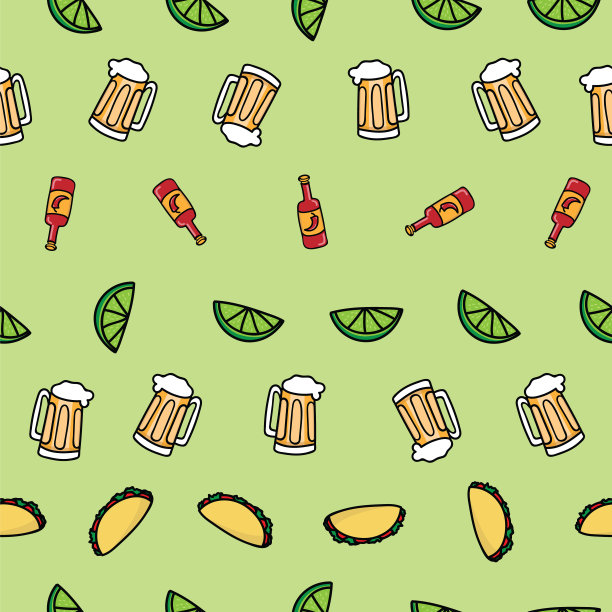 矢量塔可嘉年华条纹牛油果无缝模式设计。图片下载