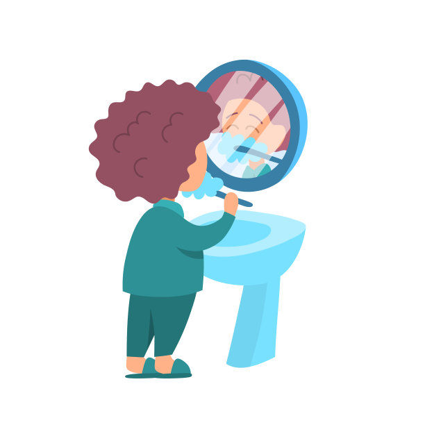 卡通人物女孩刷牙可爱的小孩概念。向量图片下载