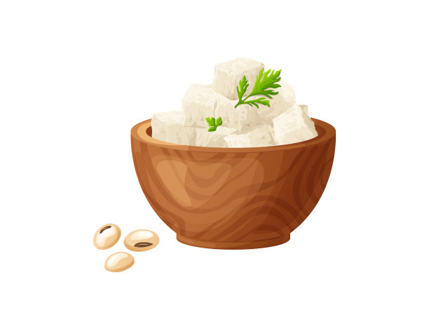 豆腐块。凝乳营养、健康食品。素食有机大豆奶酪。矢量插图隔离在白色背景上图片下载