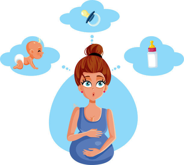 孕妇思考母亲矢量卡通插图图片下载