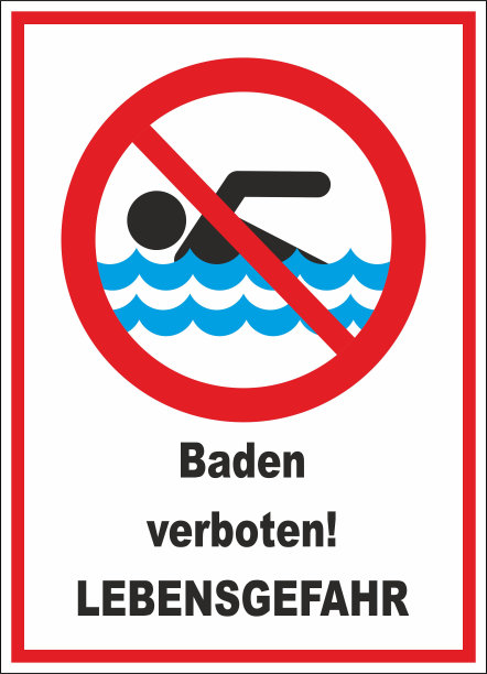 禁止游泳标志，警告标签，德文文本，eps。图片下载