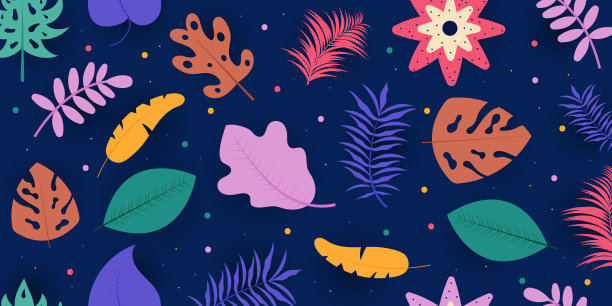 热带花卉和棕榈叶背景图片下载