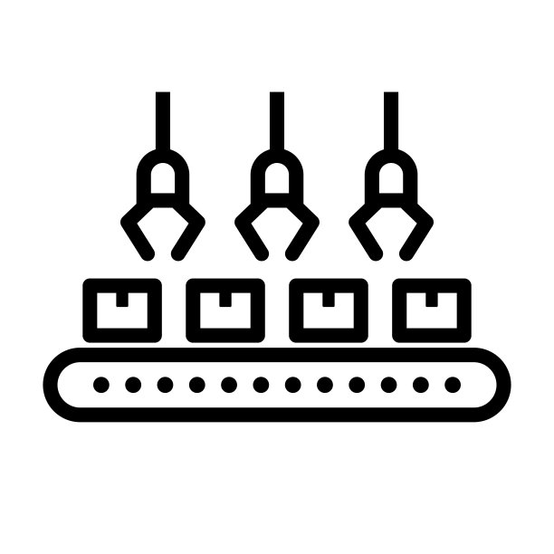纸板在传送带上流动。工作自动化。制造业和工厂。向量。图片下载