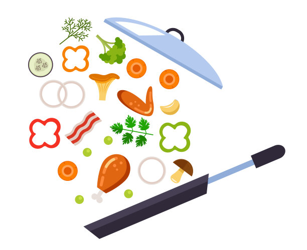 菜菜饭的准备过程。切片、切菜、切肉。矢量设计图解图片下载
