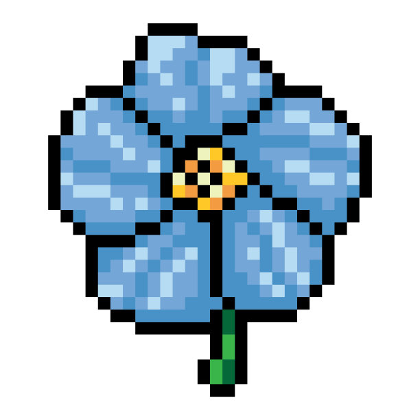 蓝色花朵像素风格孤立在白色背景上图片下载