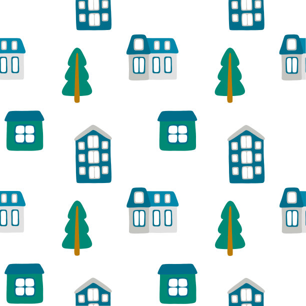 矢量无缝模式与小卡通房子图片下载