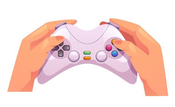 手握摇杆手柄，玩电子游戏。矢量卡通平面设计元素说明图片下载