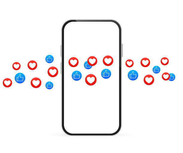 手机直播视频流。在线故事通过智能手机屏幕信息应用程序聊天。矢量图图片下载