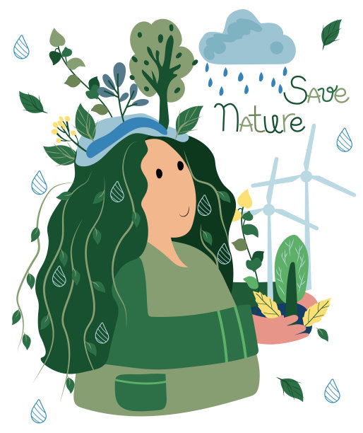 绿色星球。一位女士正在思考如何拯救地球。环境生态理念，生活方式，绿色能源。地球日快乐。适用于海报，卡片，标志，横幅。向量。图片下载