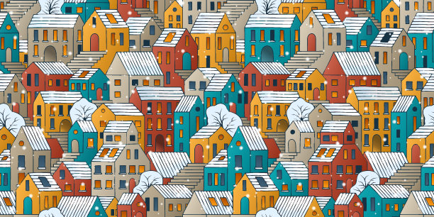 冬日小镇以落雪为无缝背景。图片下载