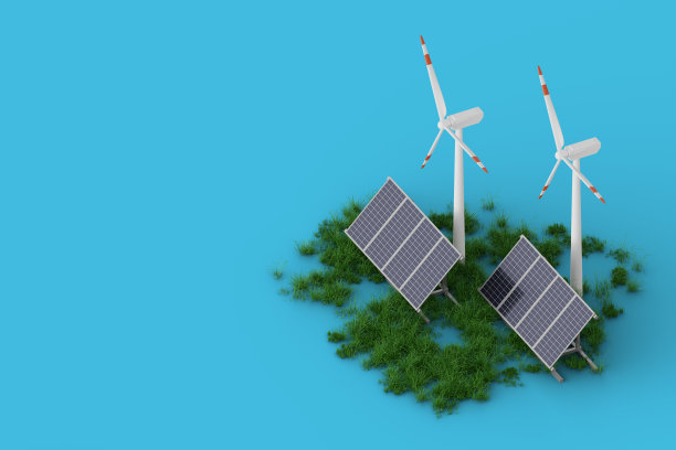 风力涡轮机和太阳能电池板，3d渲染图片下载