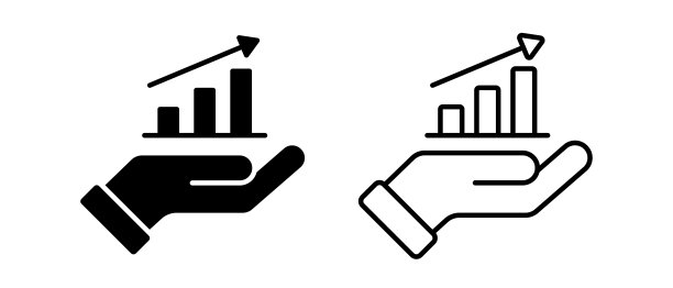手与图形矢量图标设置。进度条，图表增加利润。成长成功箭头符号图片下载