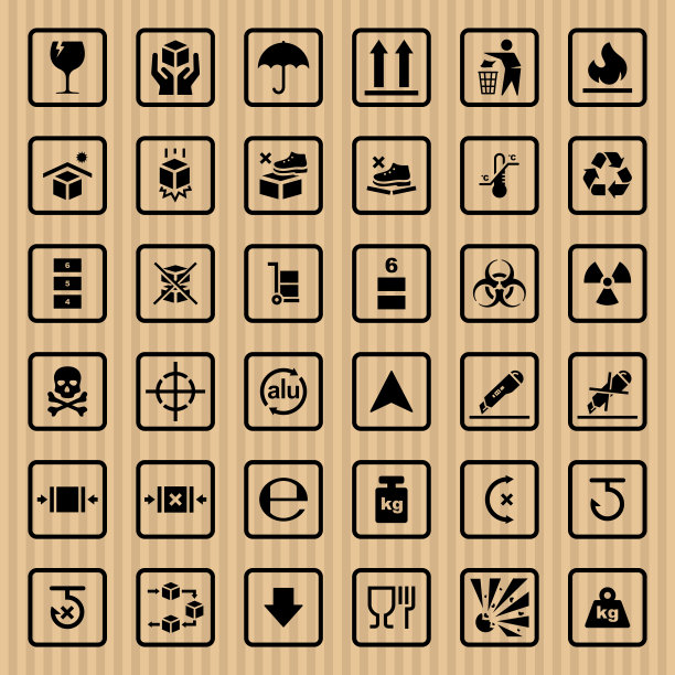 纸板包装图标集矢量插图图片下载