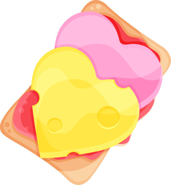 矢量插图奶酪和香肠三明治，浪漫的早餐，食物插图图片下载