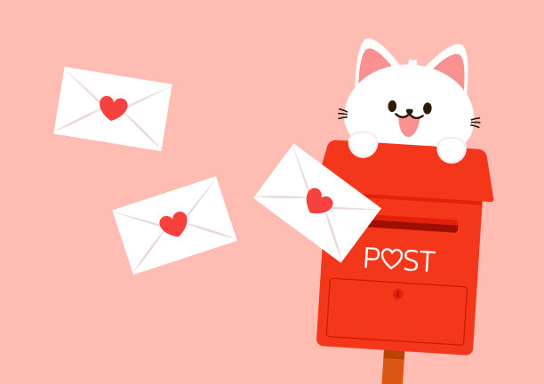 情书矢量。邮箱向量。粉红色背景邮箱。信箱里有情书。可爱的猫在情人节。图片下载