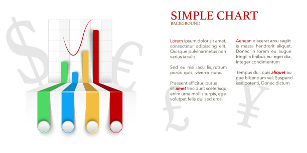 简单的彩色图表与灰色货币符号在白色背景图片下载