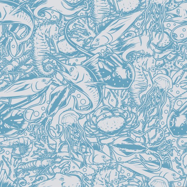 海洋动物图案无缝单色图片下载