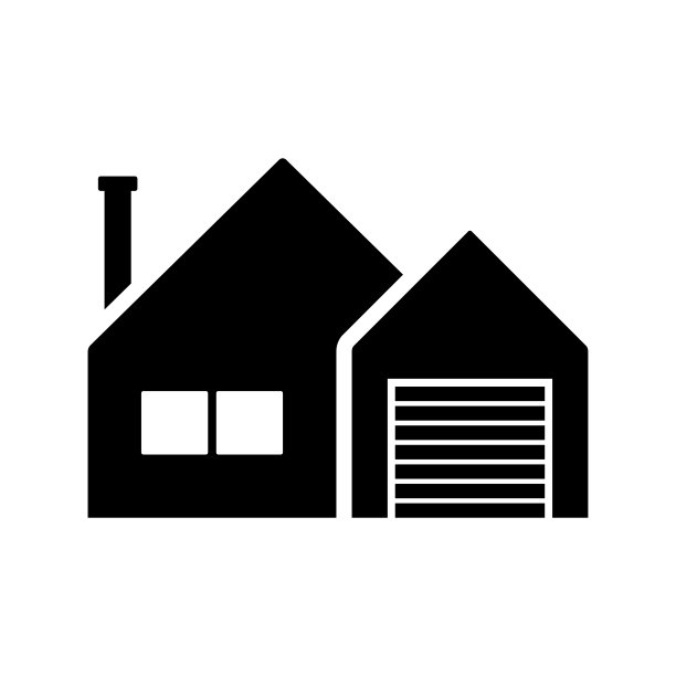 带车库的房子图标：黑色剪影，正面视图，矢量扁平插画，白色背景图片下载