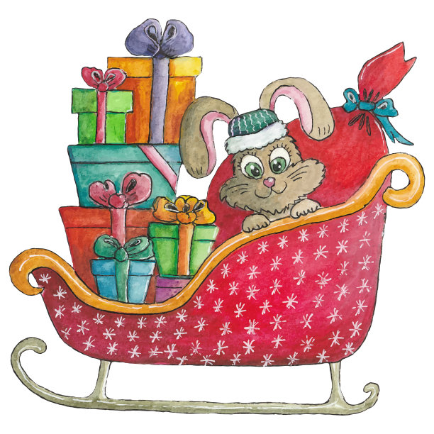 带着圣诞礼物和野兔的雪橇图片下载