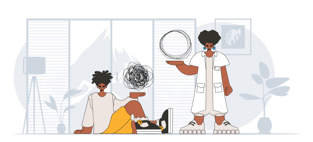 话题帮助:被无望和绝望感折磨的人医生解开了混乱的思绪。病人表现出他沉浸在他的思想中。图片下载