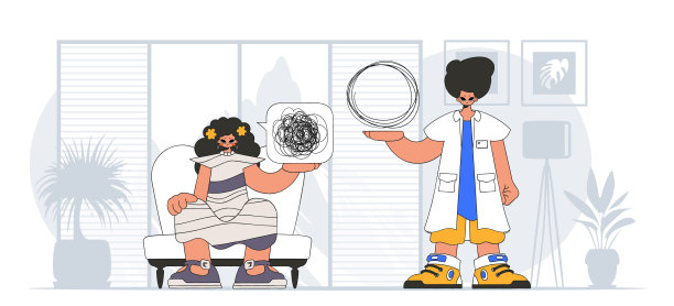 话题帮助:被无望和绝望感折磨的人心理学家解开了一团混乱的思绪。病人表现出他的头脑一片混乱。图片下载