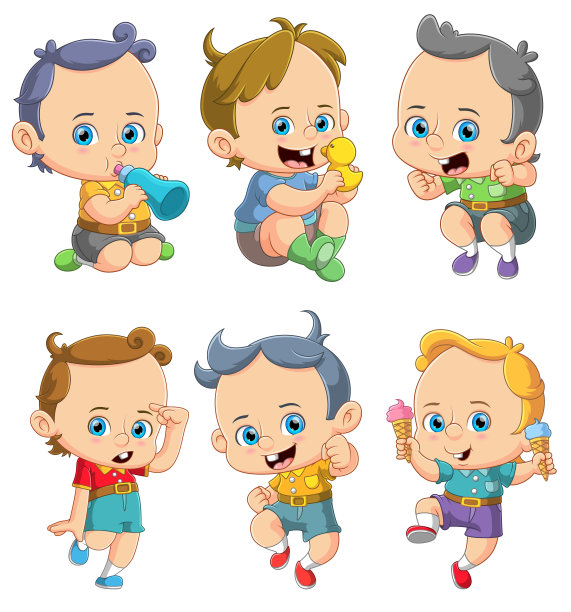 一组可爱的婴儿和孩子们玩耍和摆出可爱的姿势图片下载