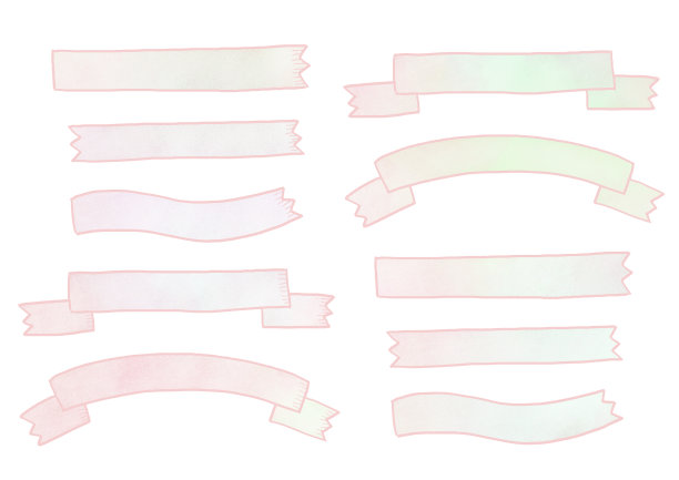 水彩风格彩带材质集彩带框架水彩风格手写体风格图片下载