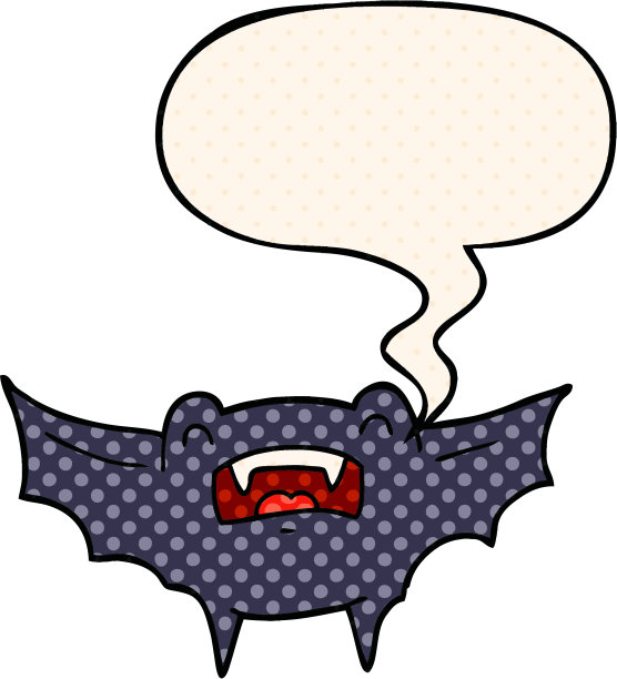 漫画风格的带有语音泡泡的卡通吸血蝙蝠图片下载