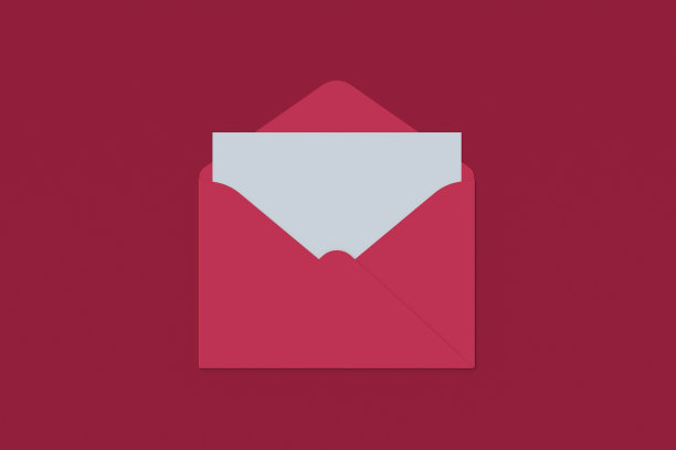 打开信封，用红色底色的洋红色空白纸。2023年的流行色。三维渲染图片下载