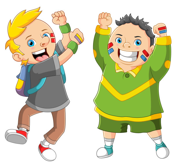 两名男性支持者为他们的球队赢得比赛感到高兴和高兴图片下载