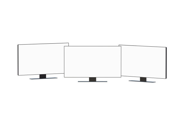三台平板宽屏电视，白色背景隔离的白色屏幕。4k空白显示器。宽屏显示。液晶面板。三维渲染图片下载