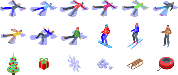 雪天使图标集等距冬季图片下载