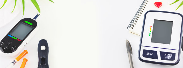 药品横幅上有血压计、血糖仪图片下载