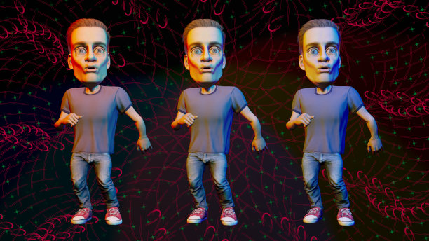 跳舞俱乐部迪斯科音乐迷幻的卡通舞者3D插图图片下载