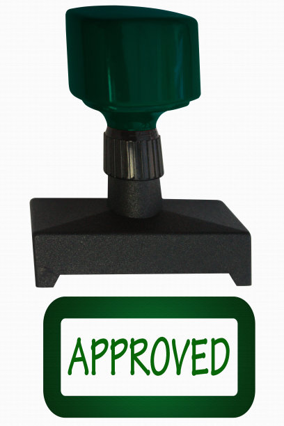 墨水垫(绿色)，英文注明“已批准”图片下载