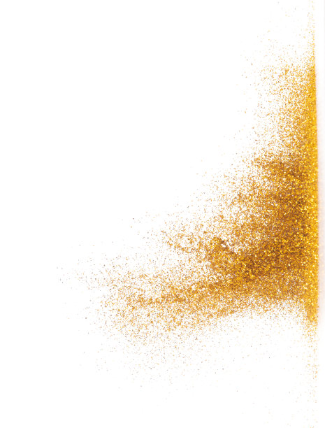 爆炸金属金闪闪发光散景孤立的白色背景装饰。金粉火花闪烁庆祝，模糊箔部分爆炸在空中，飞抛金粉颗粒形状图片下载
