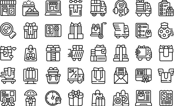 礼品递送服务图标集图片下载