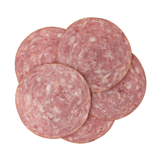 火腿切成块，孤立地放在白色背景上图片下载